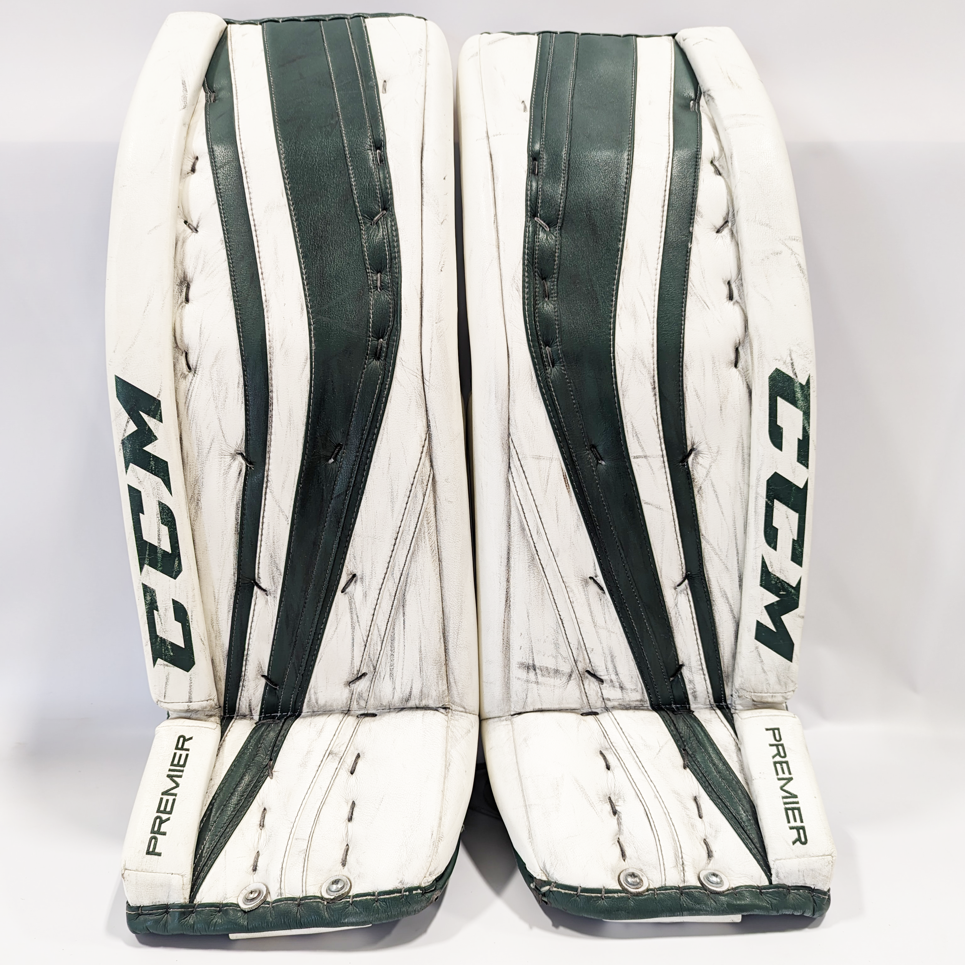 CCM Premier - Jambières de gardien de but Pro Stock d'occasion (vertes/blanches)